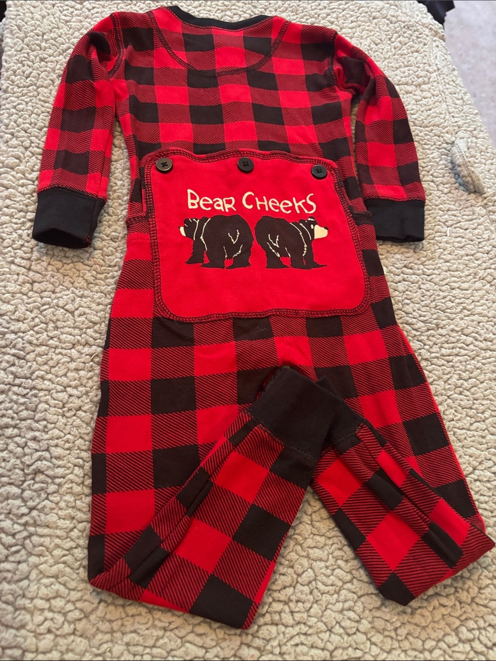 NWOT Lazy One Bear Cheeks Red Buffalo Plaid Kids One-Piece Pajamas